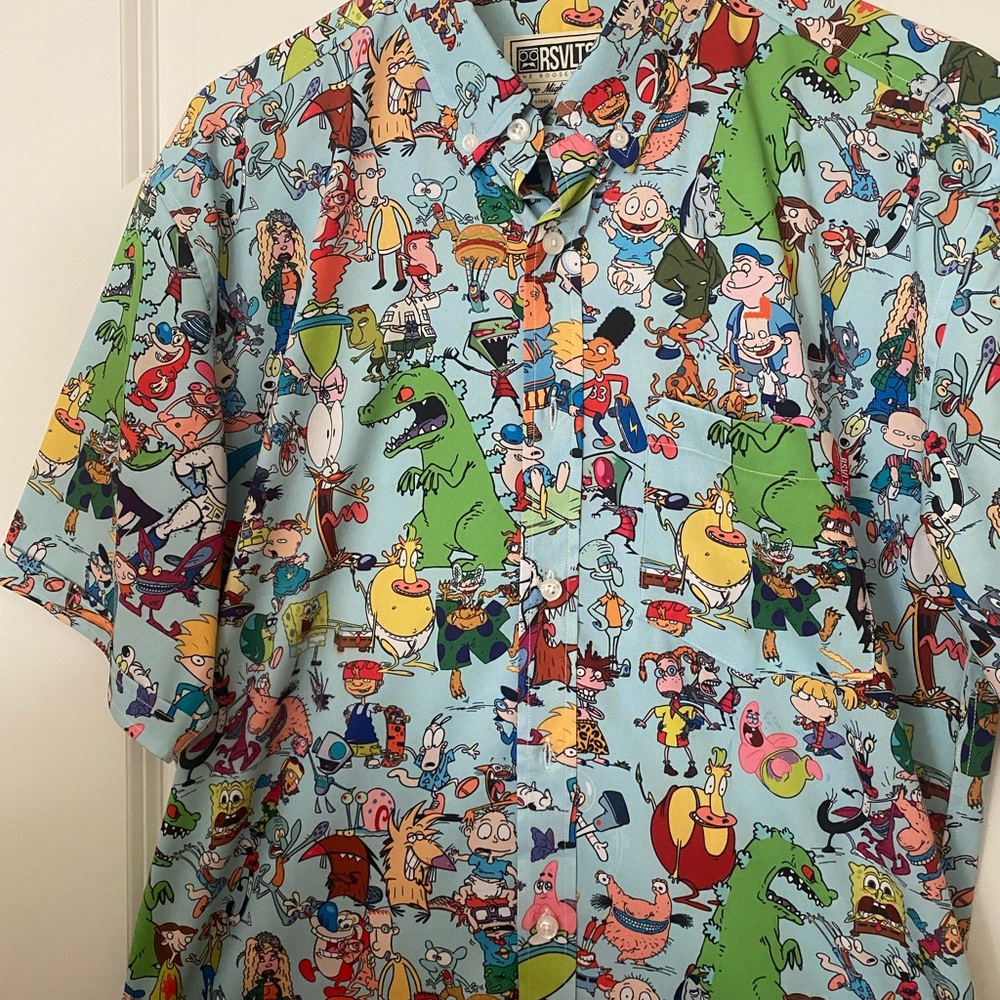 RSVLTS Cartoon Character Print Shirt - Blue and Multicolor